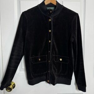 Lauren Ralph Lauren Petite Black Velvet Jacket Gold Buttons P/M